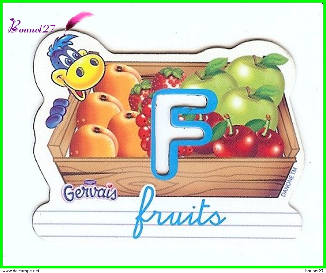 Magnet Pochoir GERVAIS L'Alphabet De La Ferme Animaux Fruits Produits " Le F De Fruits " - Letters & Digits