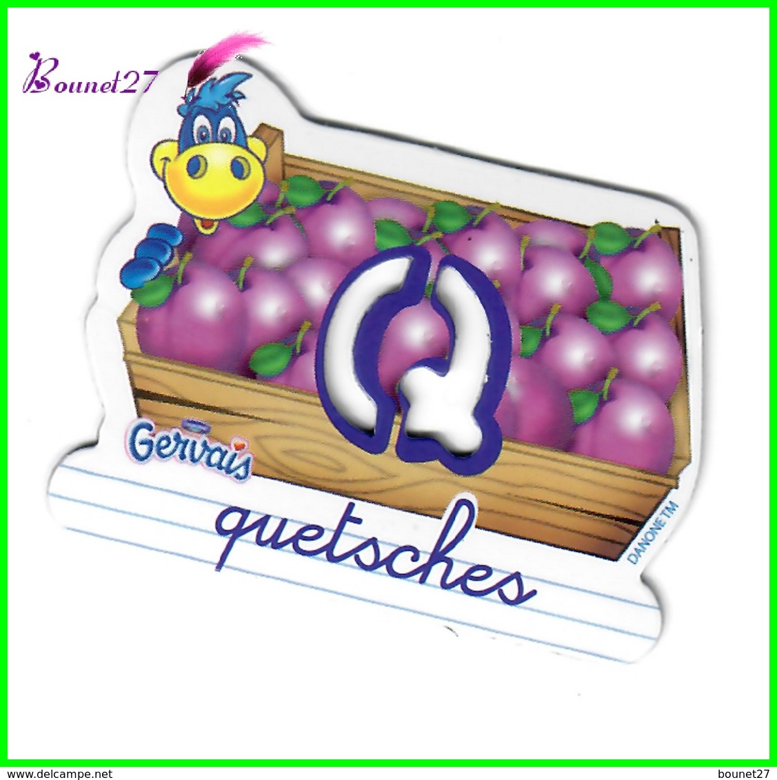 Magnet Pochoir GERVAIS L'Alphabet De La Ferme Animaux Fruits Produits " Le Q De Quetsches " - Lettres & Chiffres
