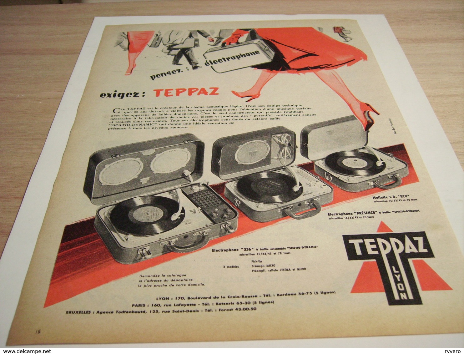 ANCIENNE PUBLICITE PENSEZ ELECTROPHONE AVEC TEPPAZ 1957 - Autres & Non Classés