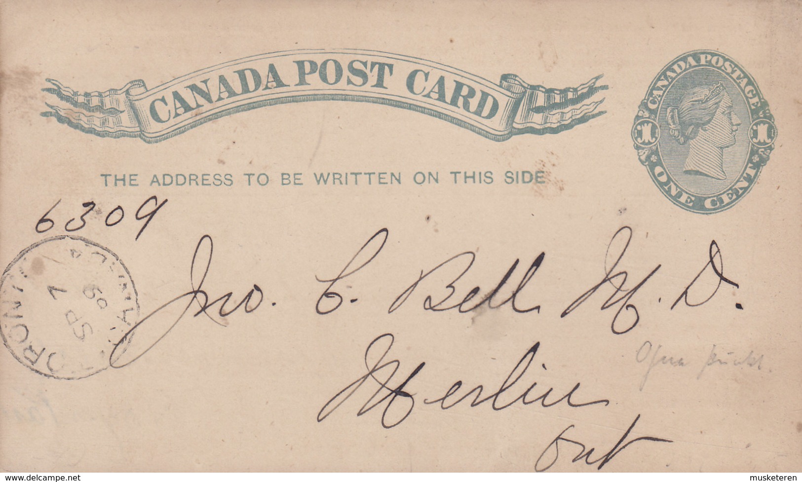 Canada Postal Stationery Ganzsache Victoria PRIVATE Print CANADIAN MUTUAL AID ASSOCIATION, TORONTO 1889 MERLIN Ont. - 1860-1899 Règne De Victoria