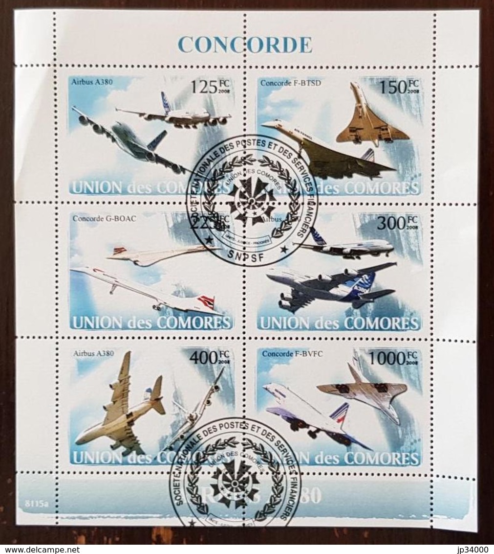 COMORES CONCORDE, Avions, Avion, Feuillet 6 Valeurs émis En 2012. Bloc Oblitéré (used) - Concorde