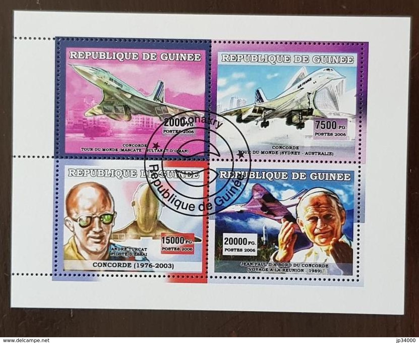 GUINEE, CONCORDE, Avions, Avion, Jean Paul II, Feuillet 4 Valeurs émis En 2006. Bloc Oblitéré (used) - Concorde