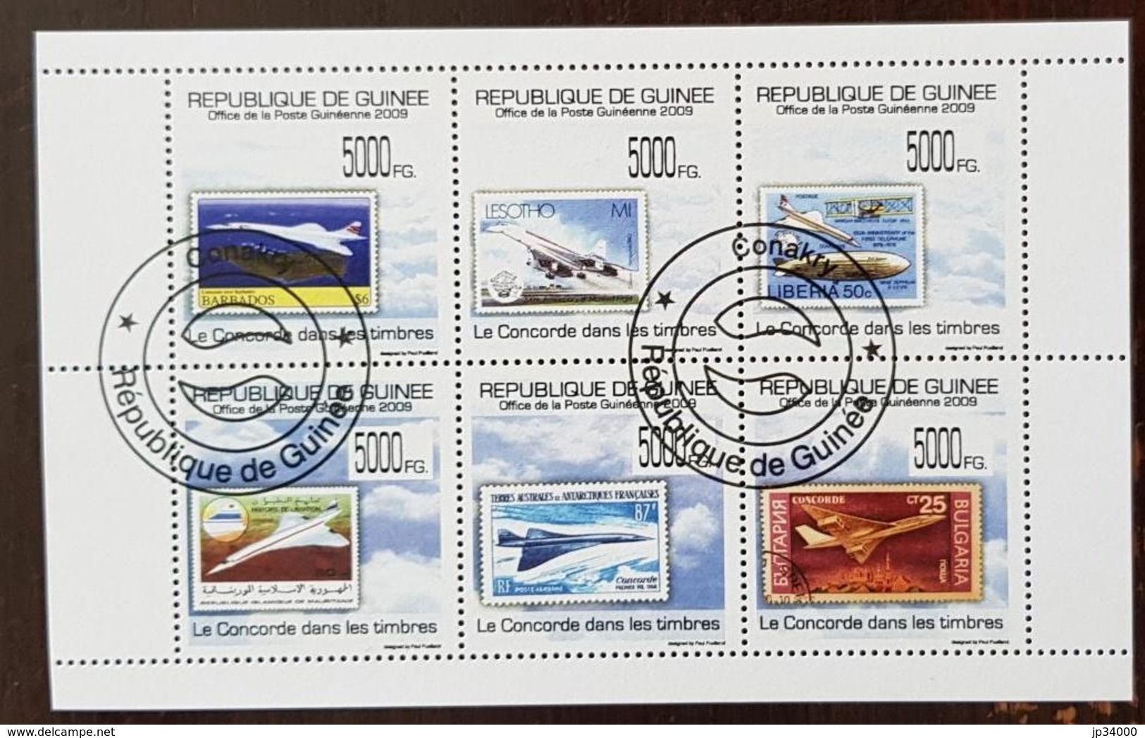 GUINEE, CONCORDE, Avions, Avion, Timbre Sur Timbre, Feuillet 6 Valeurs émis En 2009. Bloc Oblitéré (used) - Concorde