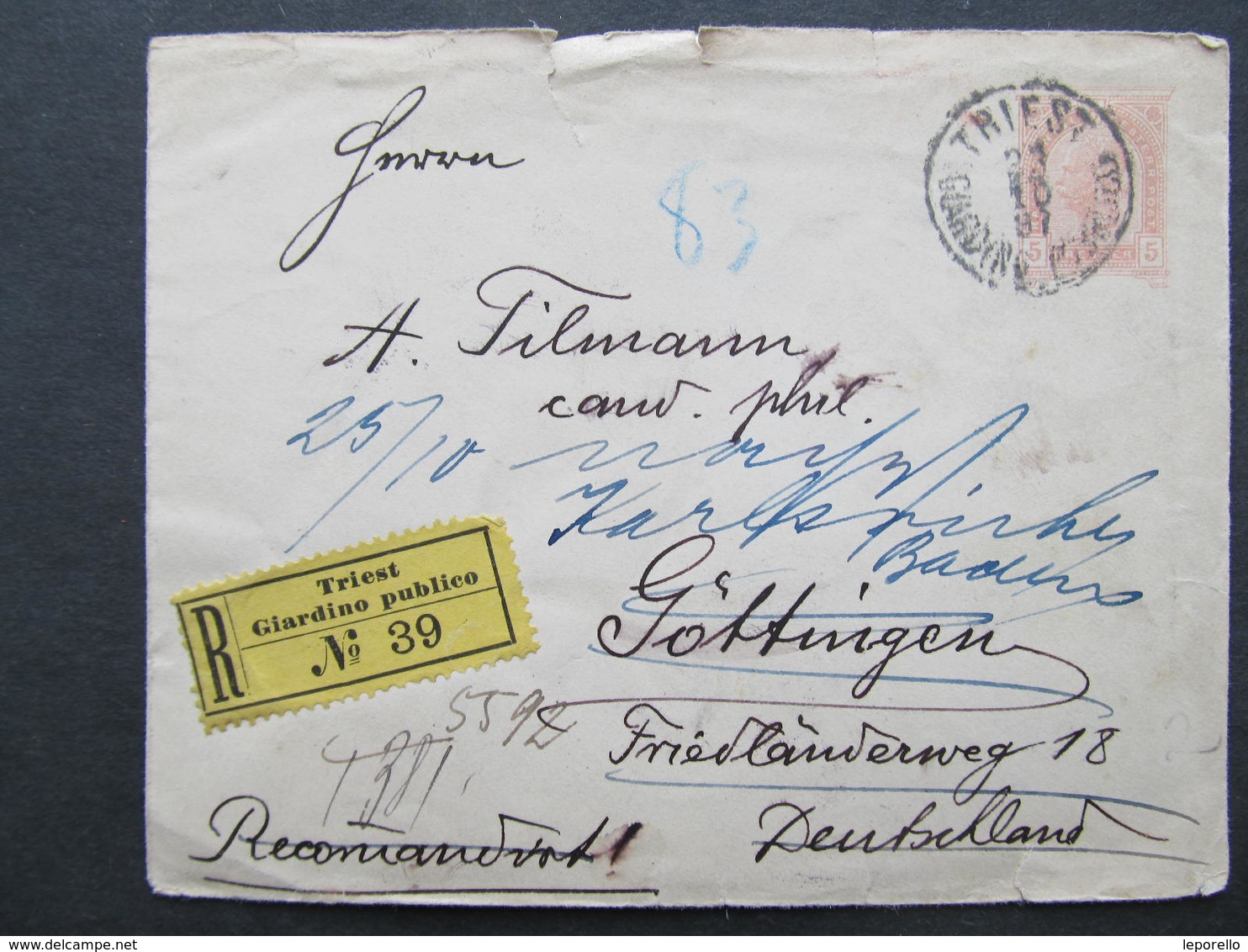 GANZSACHE Trieste - Göttingen Irrläufer Karlsruhe 1897 ///   D*37714 - Briefe U. Dokumente