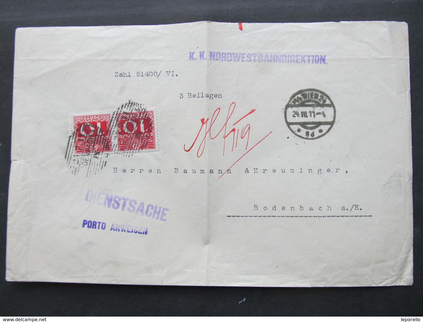 BRIEF Wien - Bodenbach 1911 Strafporto Portomarken   ///   D*37717 - Briefe U. Dokumente