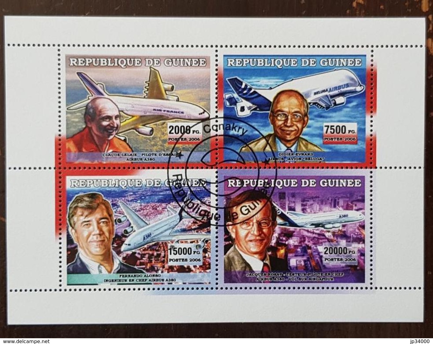 GUINEE, Avions, Avion Feuillet 4 Valeurs émis 2006. Bloc Oblitéré, Used) - Avions