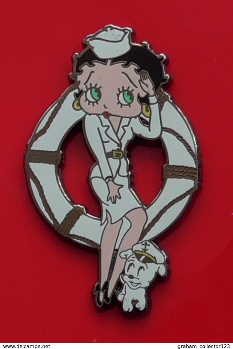 Modern Enamel Pin Badge Betty Boop Character Sailor Ships Ring White Uniform Dog - Celebrities