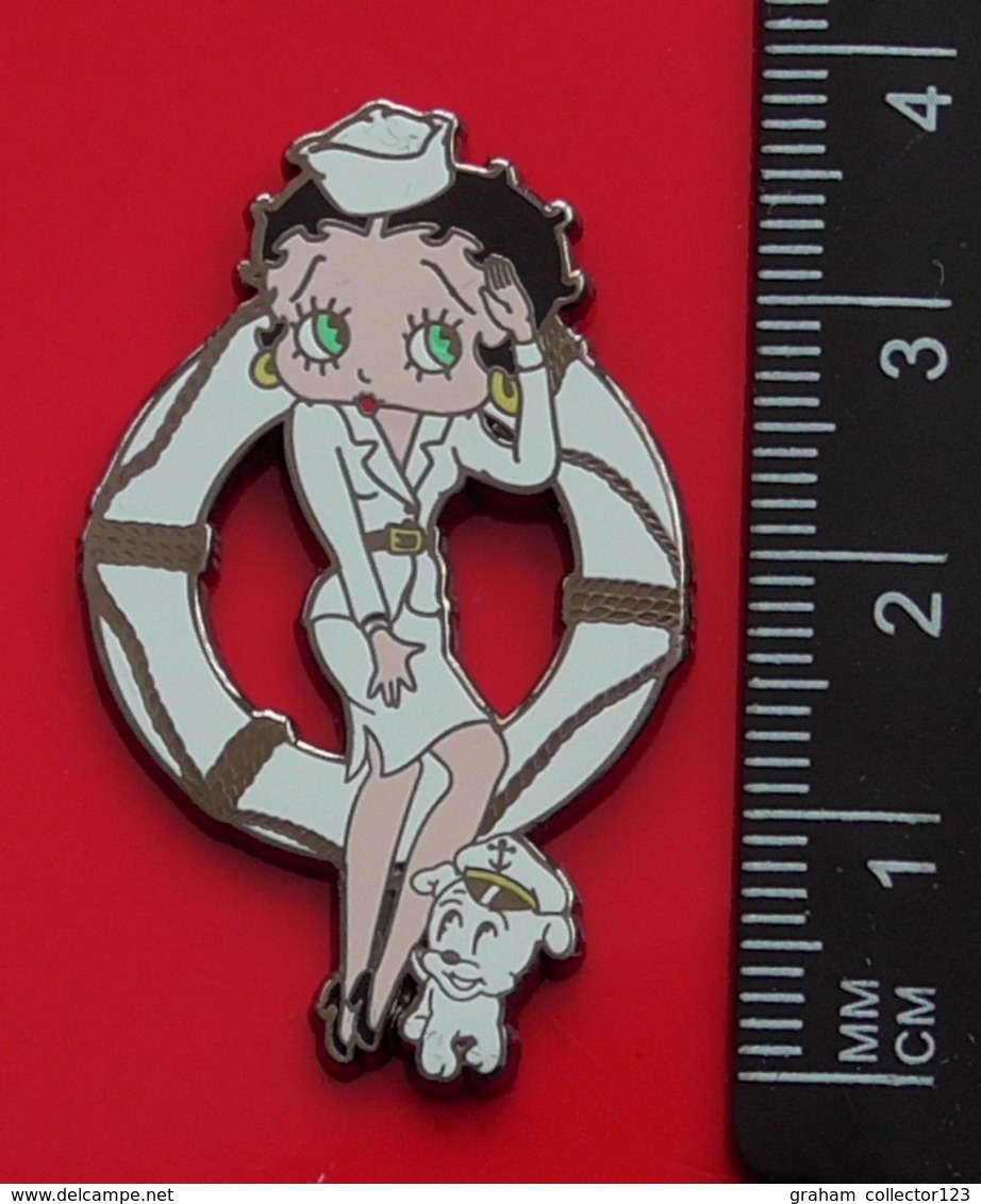 Modern Enamel Pin Badge Betty Boop Character Sailor Ships Ring White Uniform Dog - Celebrities