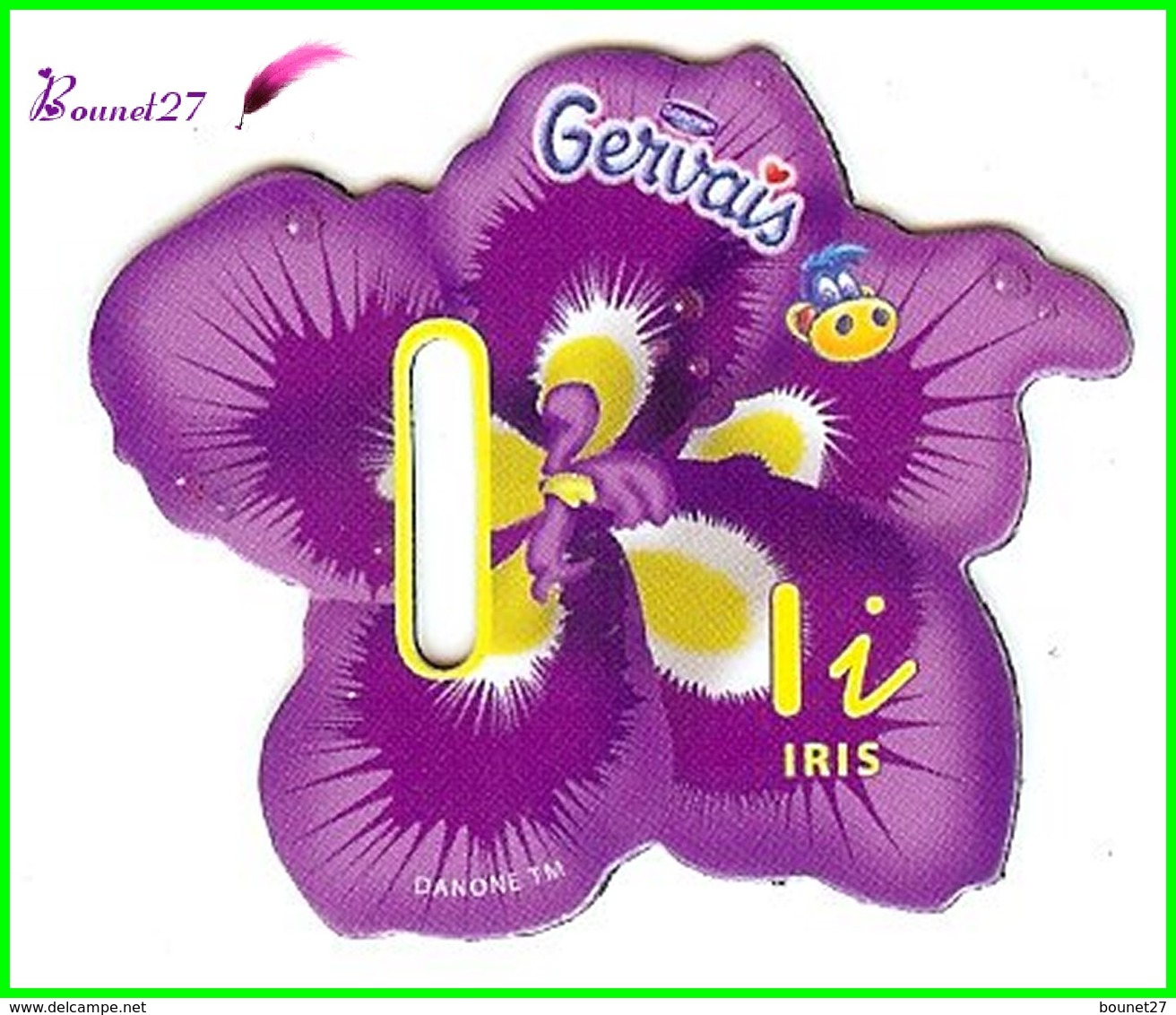 Magnet Pochoir GERVAIS L'Alphabet Avec Les Fruits Et Les Légumes " Le I De Iris " Fleur - Lettere & Numeri