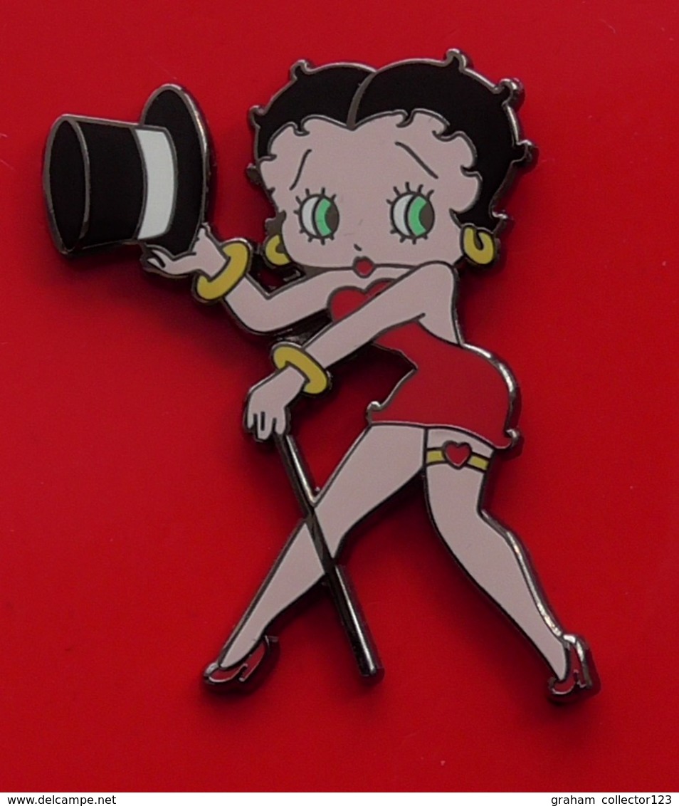 Modern Enamel Pin Badge Betty Boop Character Red Dress Outfit Top Hat Stick - Celebrities