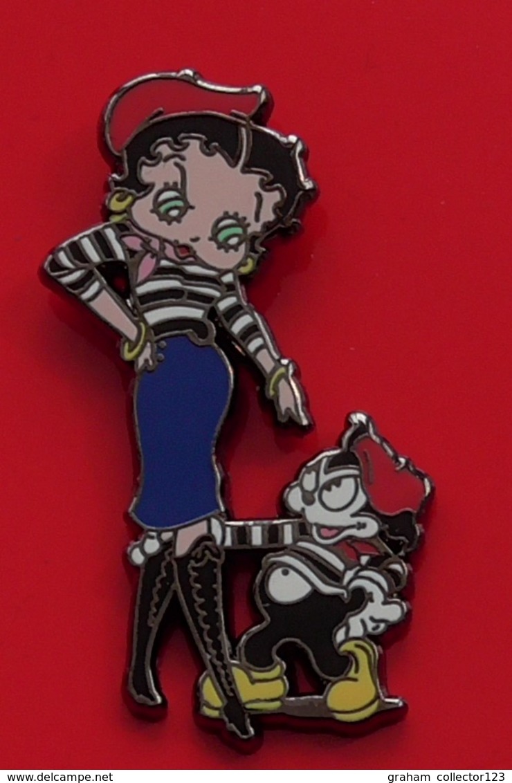 Modern Enamel Pin Badge Betty Boop Character Blue Skirt Stripey Top - Celebrities