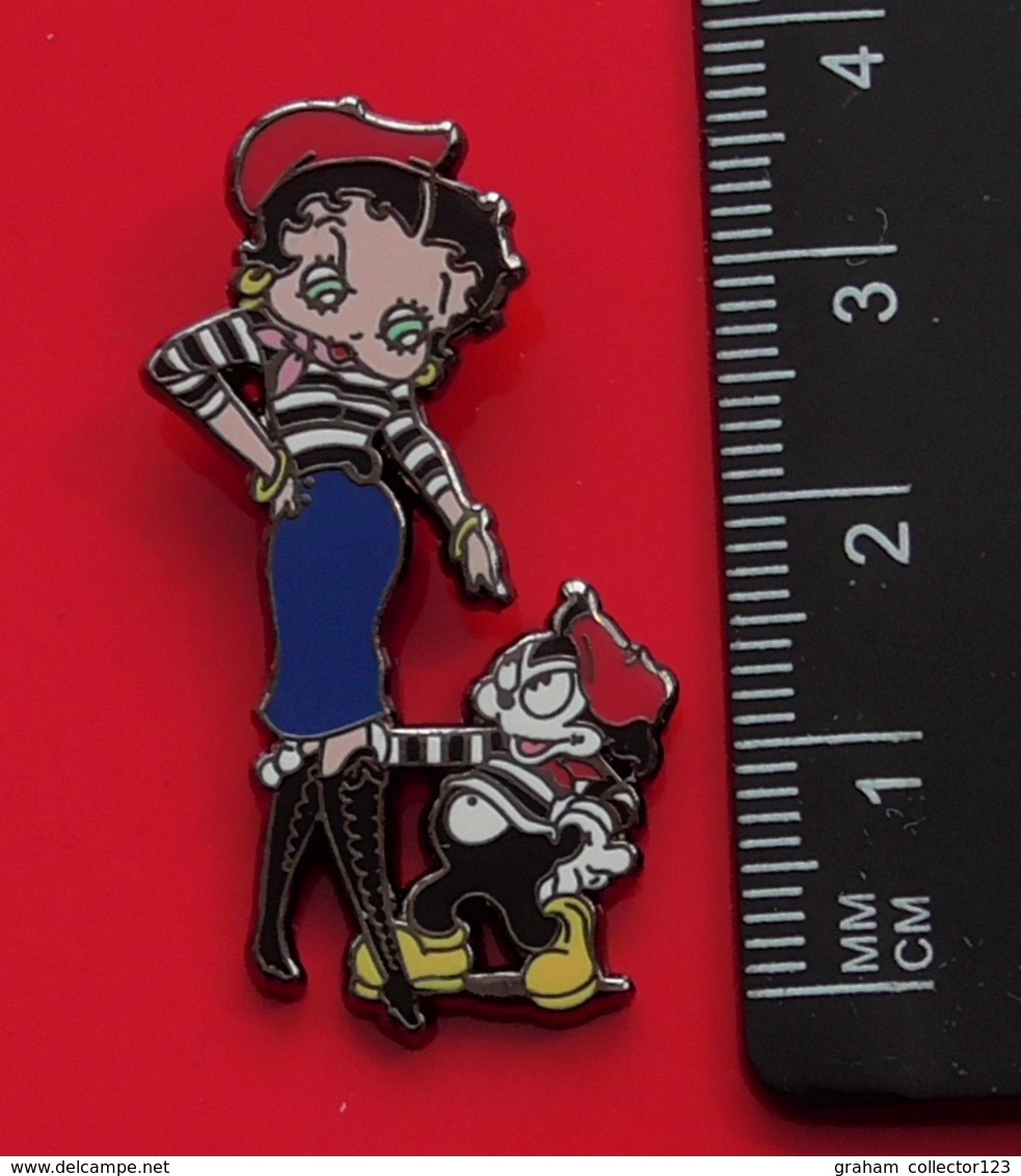 Modern Enamel Pin Badge Betty Boop Character Blue Skirt Stripey Top - Celebrities