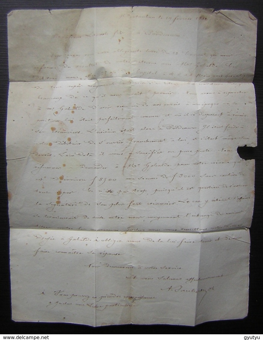 Montauban 1832 Lettre En Port Payé Pour Bordeaux - 1801-1848: Vorläufer XIX