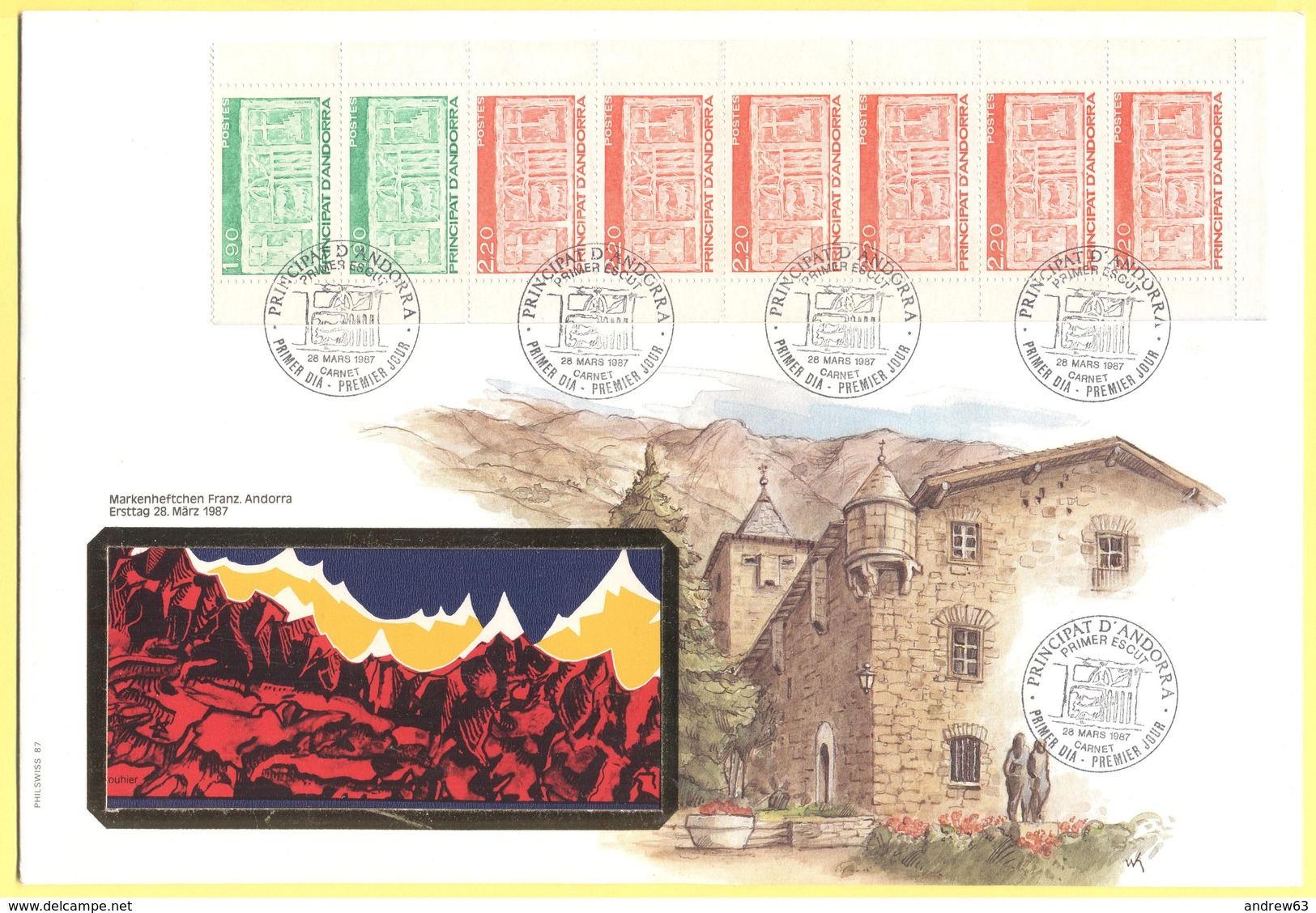 ANDORRA - ANDORRE - 1987 - Carnet De 8 Timbres Postals - FDC - Grande Enveloppe - FDC