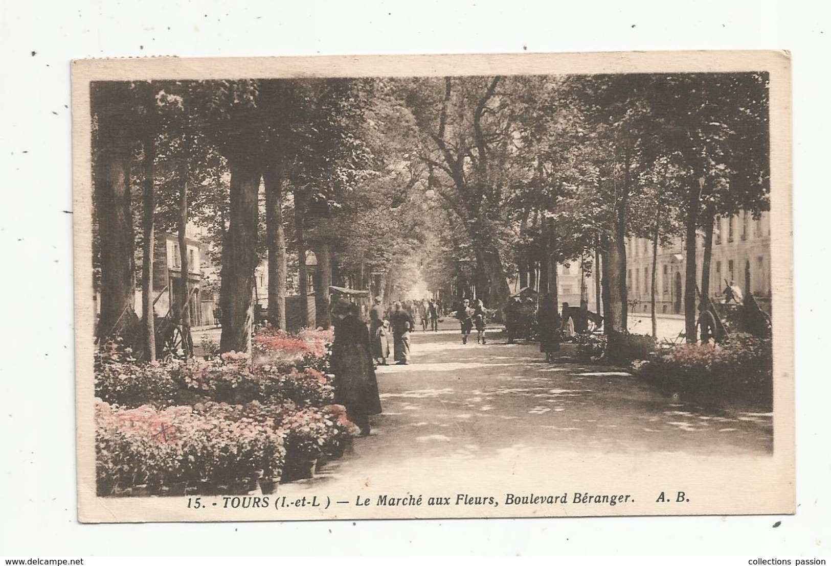 Cp , COMMERCE , 37 , TOURS ,le Marché Aux Fleurs, Boulevard BERANGER , Voyagée - Märkte