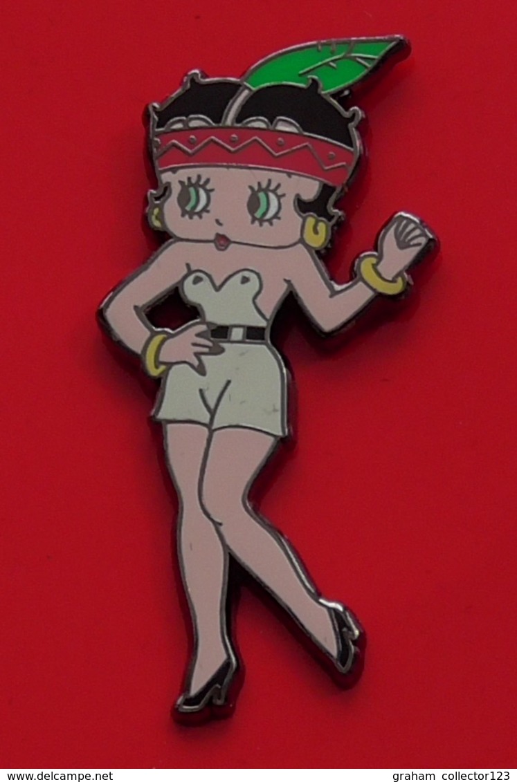 Modern Enamel Pin Badge Betty Boop Character White Dress Red Headband Green Leaf In Hair - Celebrities