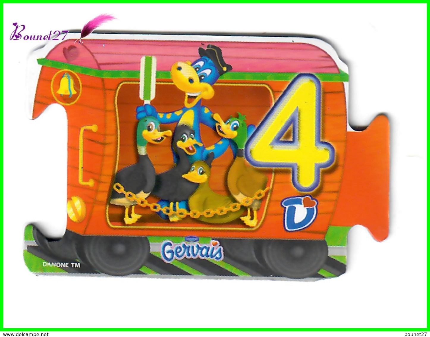 Magnet GERVAIS Le Train Des Chiffres " Le Wagon Avec Le Chiffre 4 " Quatre Canards - Lettres & Chiffres