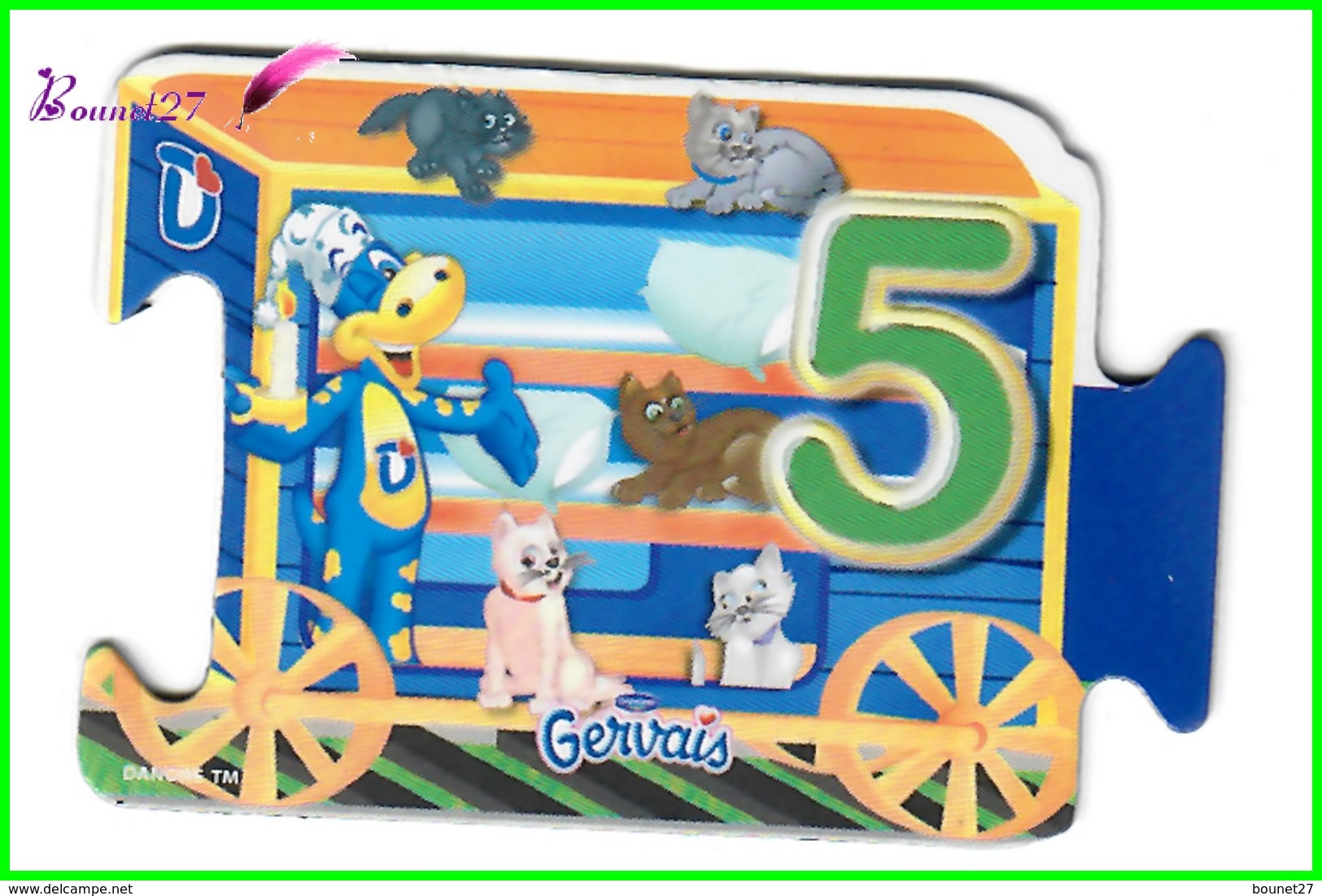 Magnet GERVAIS Le Train Des Chiffres " Le Wagon Avec Le Chiffre 5 " Cinq Chat Cat Katze - Letters & Digits