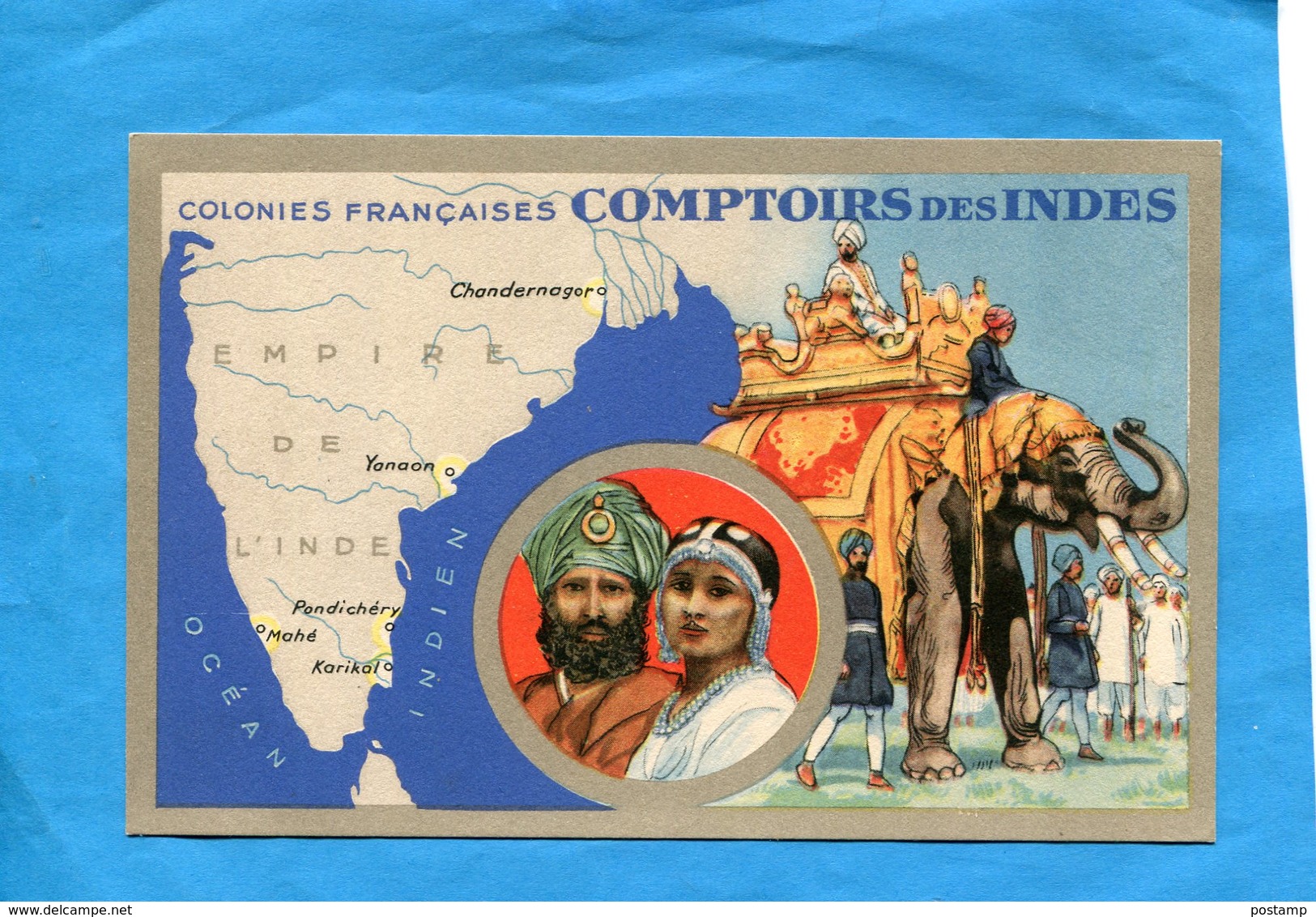 Comptoirs Des Indes*-colonies Française-illustré Carte Géo +éléphants Et Couple-années 20-30-pub Lion NOIR - Autres & Non Classés