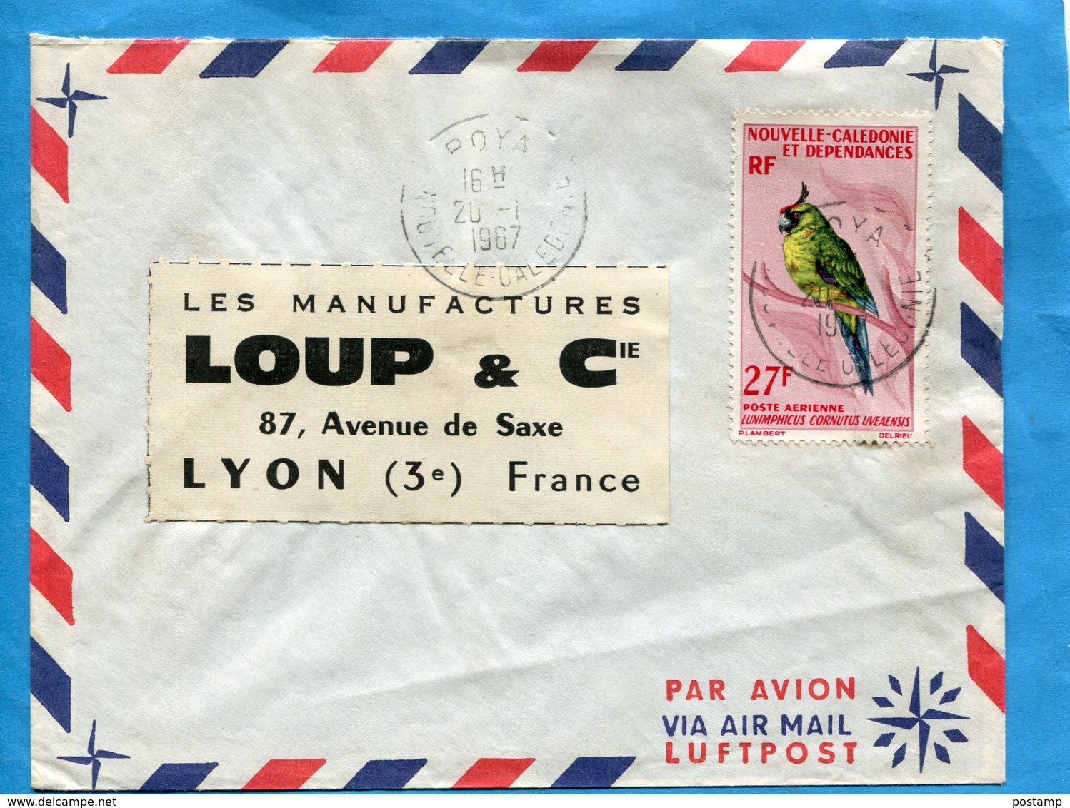 Marcophilie-lettre -NLLE Calédonie-pour Françe-cad-Poya-1967- Stamps-N°A88 Bird*lunimphicus - Covers & Documents