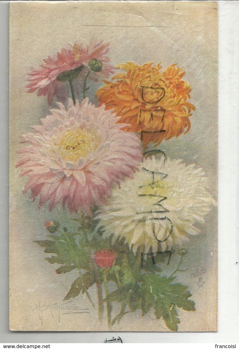 Bouquet De Chrysanthèmes. Signé Arnitabe(?). Oilette - Fleurs