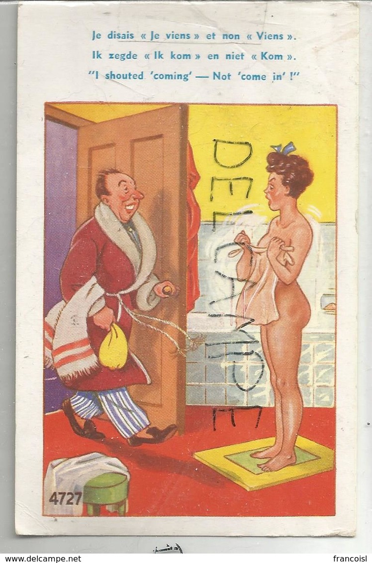 Femme Nue Dans La Salle De Bain. Mari Entre: "Je Disais:" Je Viens", Pas "Viens"". Trilingue. - Humour