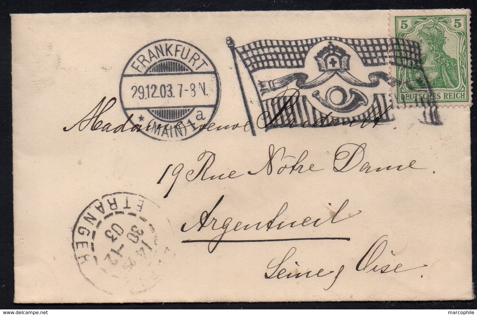 DEUTSCHLAND - FRANKFURT / 1903 FLAGGEN STEMPEL AUF DAMENBRIEF NACH FRANKREICH (ref 7610) - Lettres & Documents