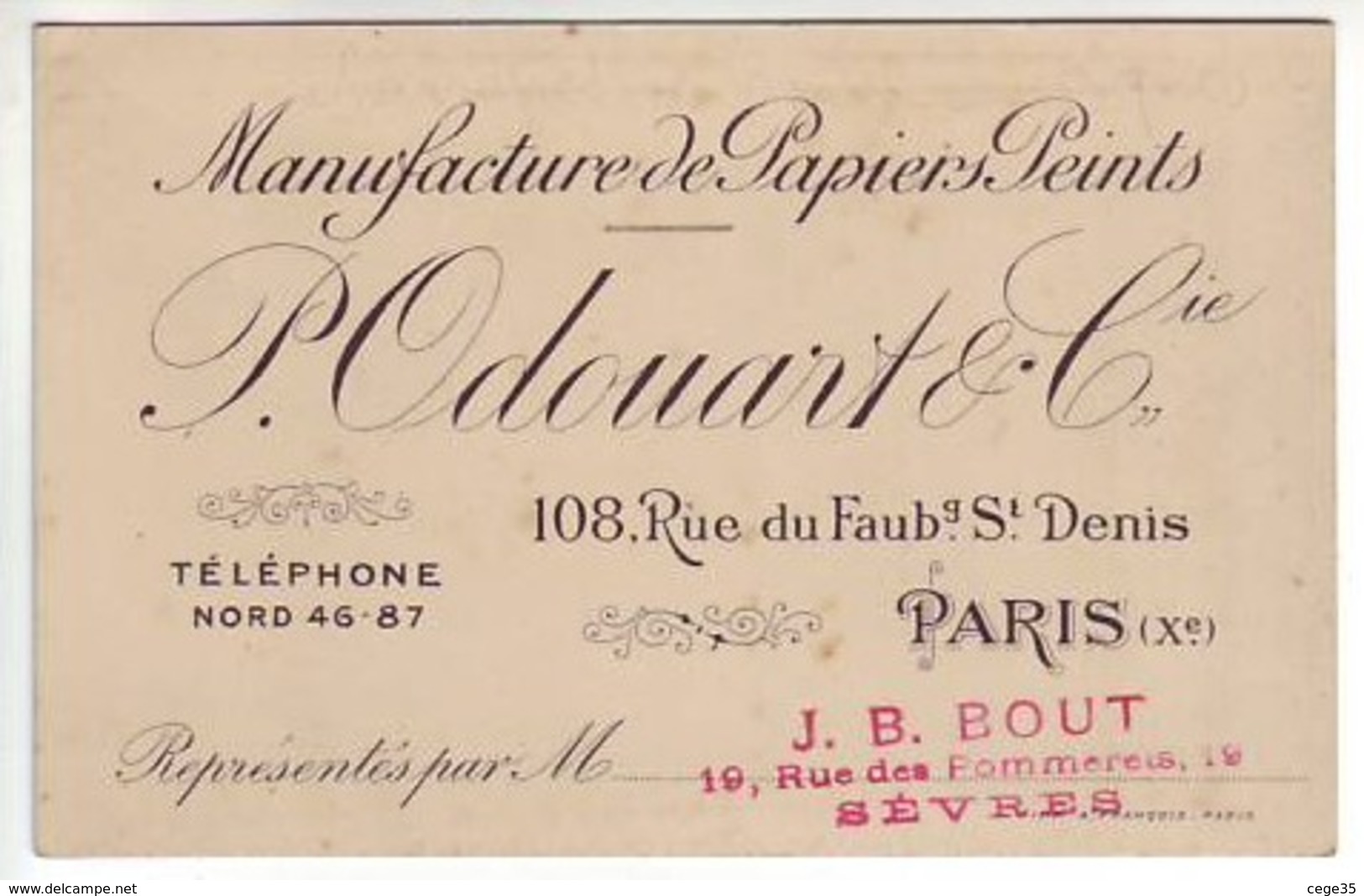 Paris - C.D.V. Manufacture De Papiers Peints - P. Odouart & Cie _ 108 Rue Du Faubourg St Denis - District 10