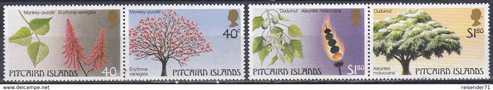 Pitcairn 1987 Pflanzen Plants Flora Baum Bäume Trees Korallenbaum Blüten Blossoms Blätter Blatt Leafs, Mi. 297-0 ** - Pitcairneilanden