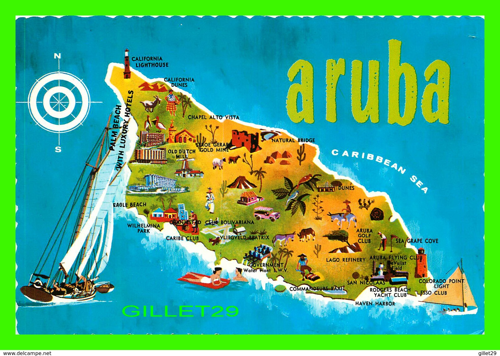 MAP - CARTE GÉOGRAPHIQUE - ARUBA, THE LITTLE DUTCH ISLE IN THE NETHERLANDS ANTILLES - - Cartes Géographiques