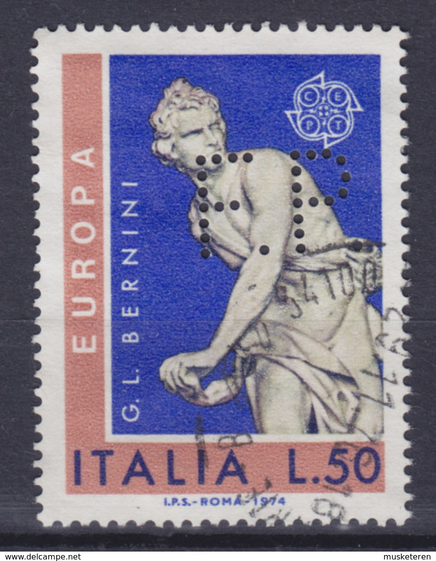 Italy Perfin Perforé Lochung 'F.P.' 1974 Europa CEPT G. L. Bernini Stamp (2 Scans) - 1971-80: Used