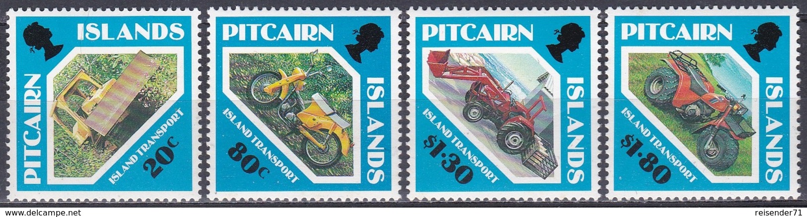 Pitcairn 1991 Transportmittel Motorad Motorräder Motorbike Motorcycle Planierraupe Bulldozer Radlader, Mi. 383-6 ** - Islas De Pitcairn