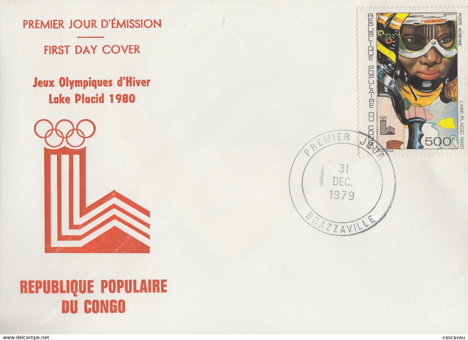 Enveloppe  FDC  1er  Jour   CONGO    Jeux   Olympiques   LAKE  PLACID    1980 - Hiver 1980: Lake Placid