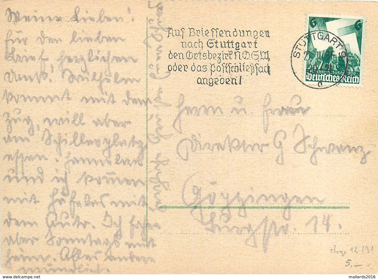 ART DECO STYLE POSTCARD POSTED FROM STUTTGART IN 1936 #84013 - 1900-1949