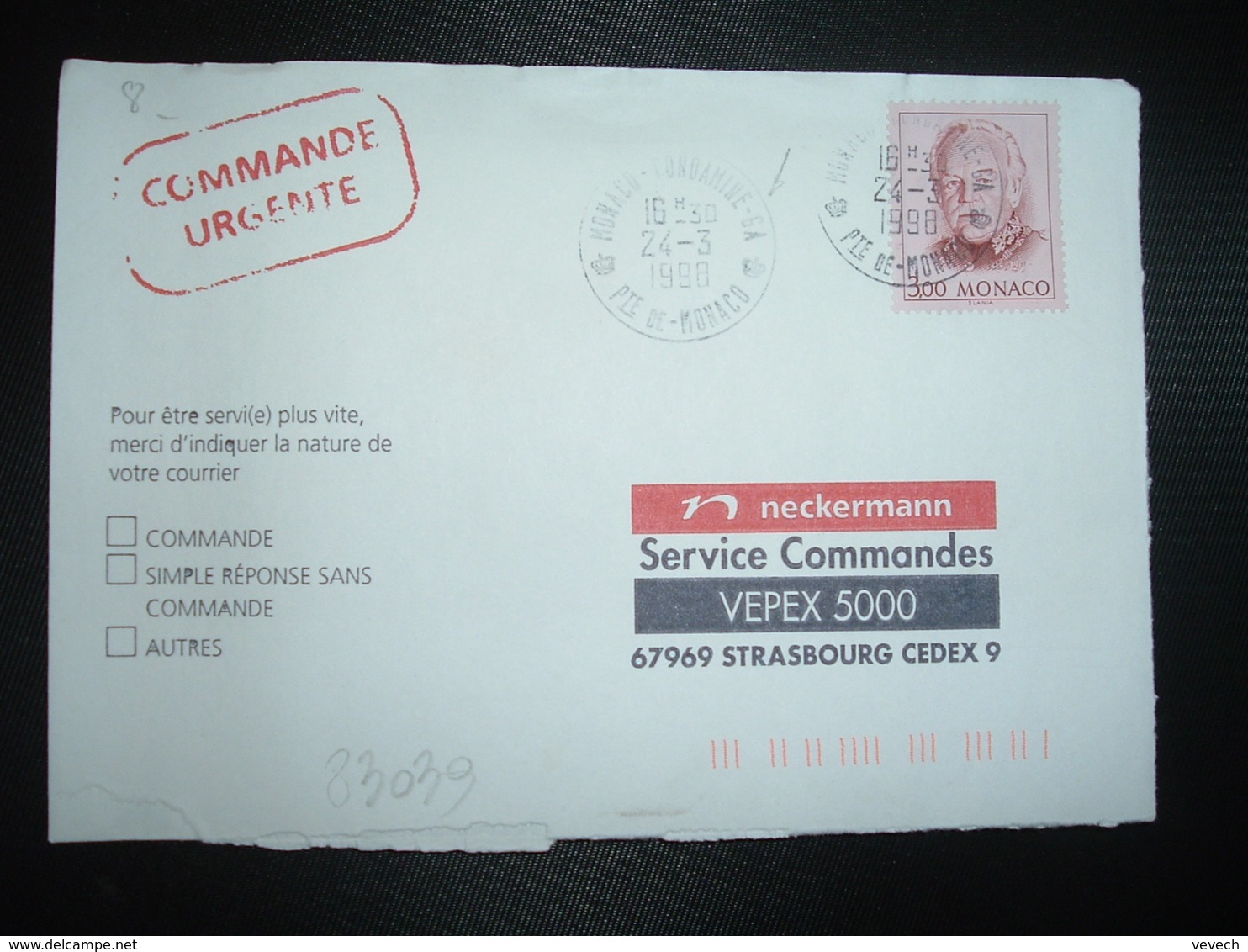 LETTRE TP RAINIER III 3,00 OBL.24-3 1998 MONACO CONDAMINE GA (GUICHET ANNEXE) - Cartas & Documentos