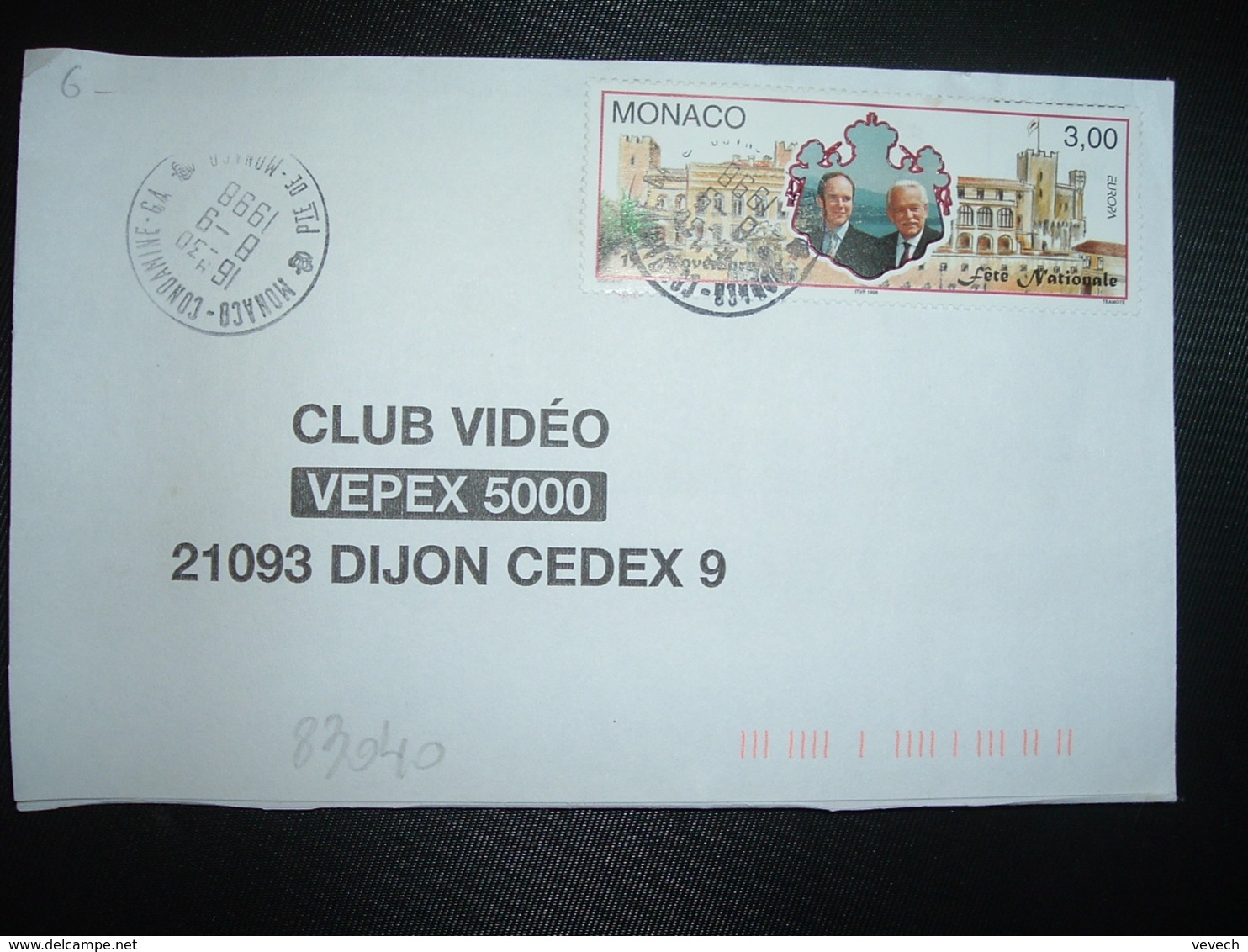 LETTRE TP EUROPA FETE NATIONALE 3,00 OBL.8-9 1998 MONACO CONDAMINE GA (GUICHET ANNEXE) - Brieven En Documenten