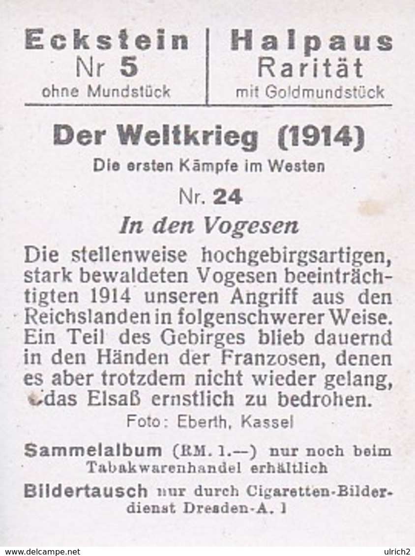 Sammelbild Eckstein-Halpaus Dresden - Der Weltkrieg 1914 - In Den Vogesen - Westen  -  Nr. 24 (40469) - Zigarettenmarken