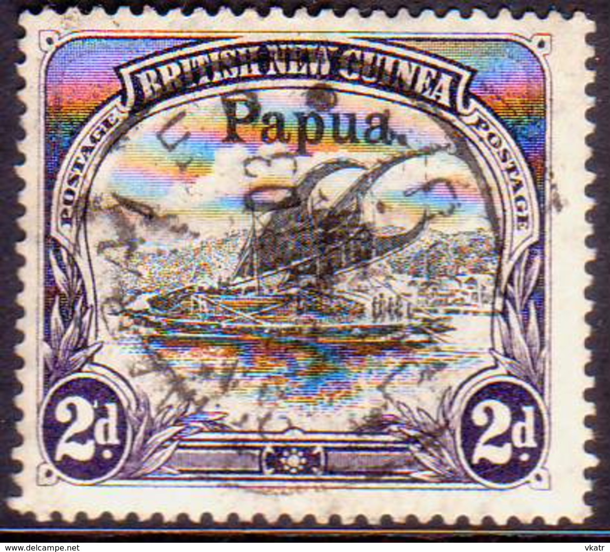 PAPUA (BRITISH NEW GUINEA) 1906 SG #23 2d Used Wmk Vertical Large Opt CV £5 - Papua New Guinea