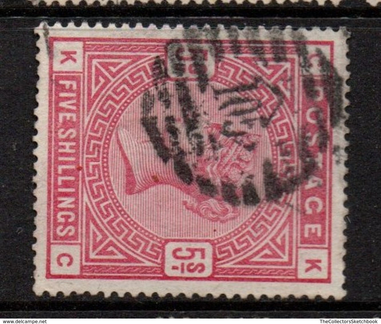 GB Victoria Surface Printed  Five Shillings Rose.   Or Crimson. Good Used. - Usati