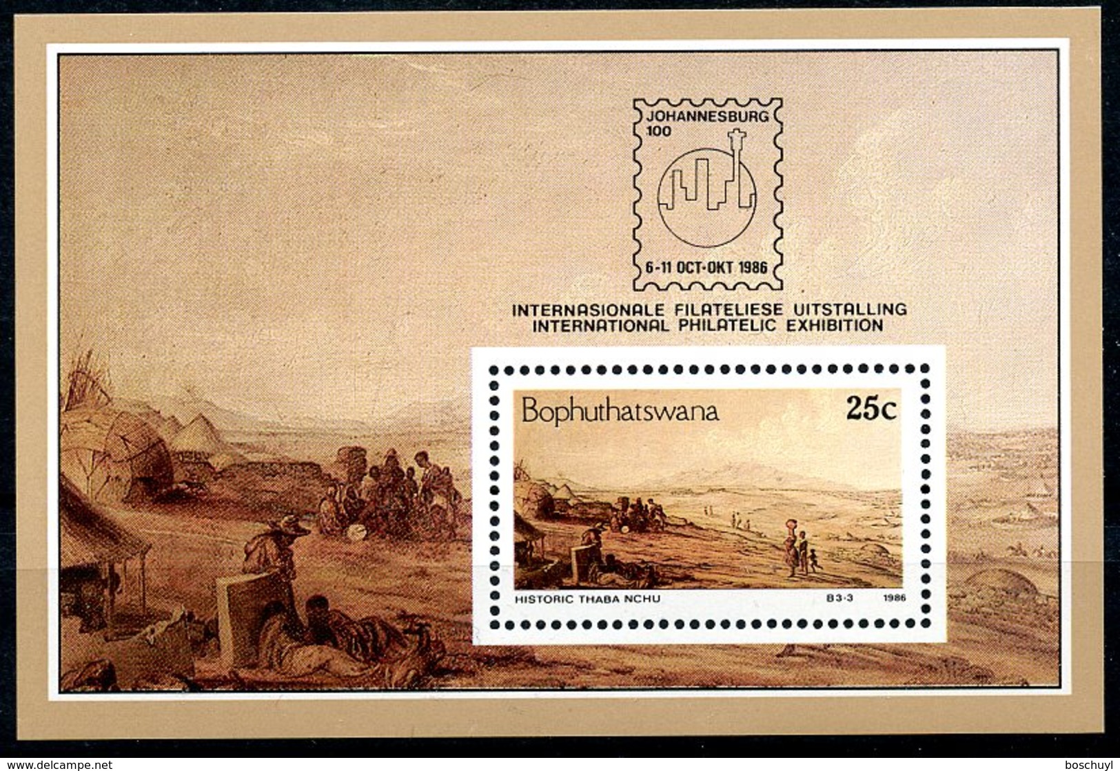 Bophuthatswana, 1986, Johannesburg Stamp Exhibition, Painting, MNH, Michel Block 1 - Bophuthatswana