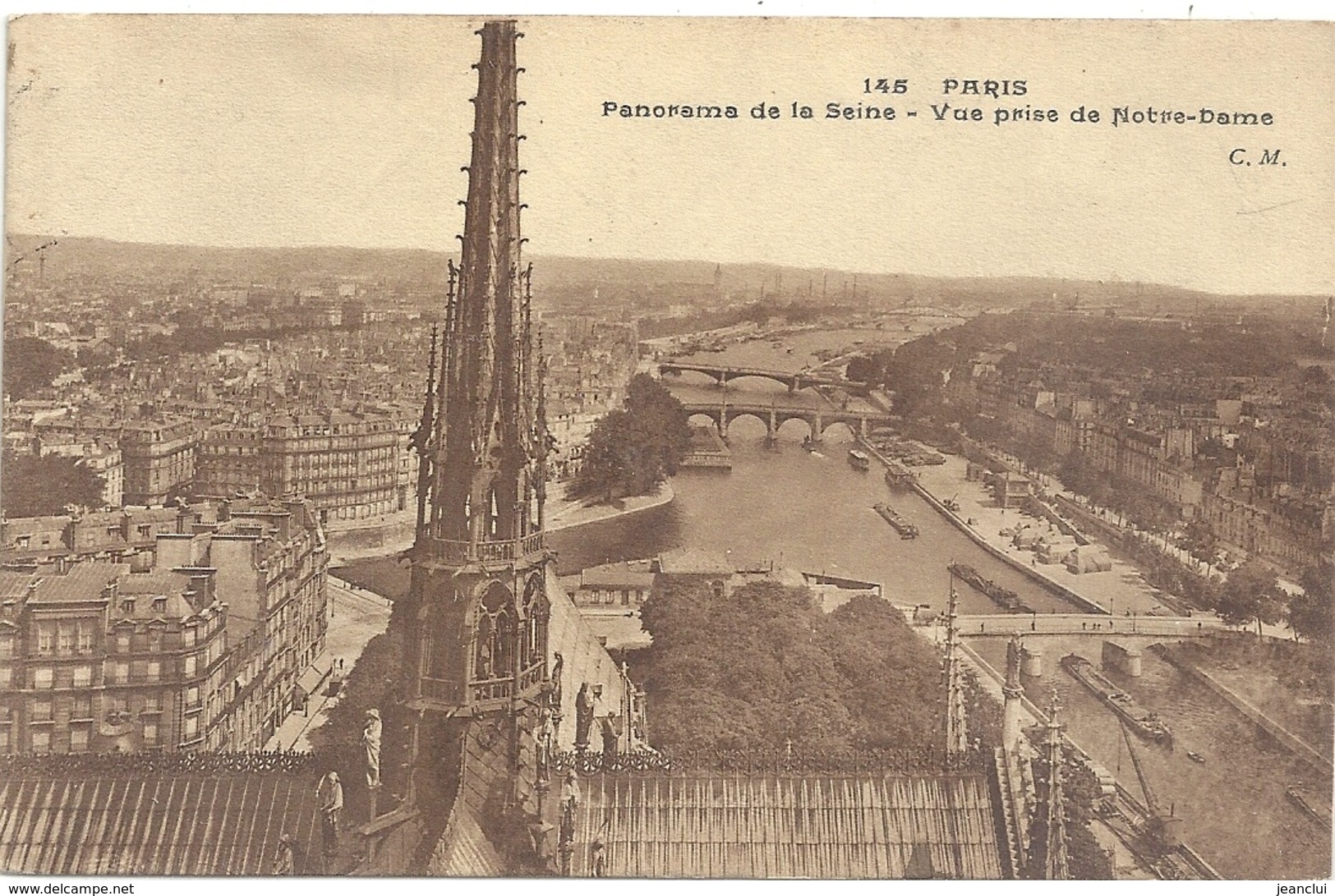 145. PARIS . PANORAMA DE LA SEINE . VUE PRISE DE NOTRE-DAME . CARTE AFFR AU VERSO . 2 SCANES - La Seine Et Ses Bords