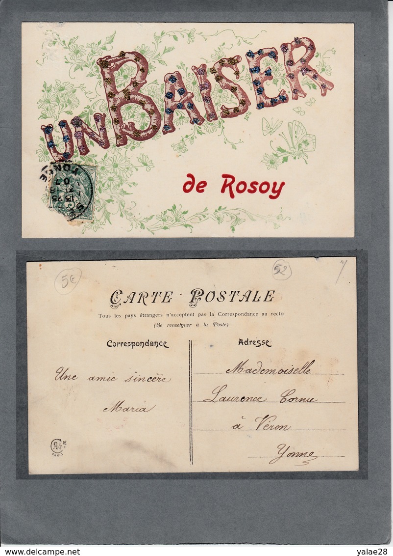 89; Rosoy. Un Baiser De Rosoy. Carte Mâte Et Pailletée. - Altri & Non Classificati