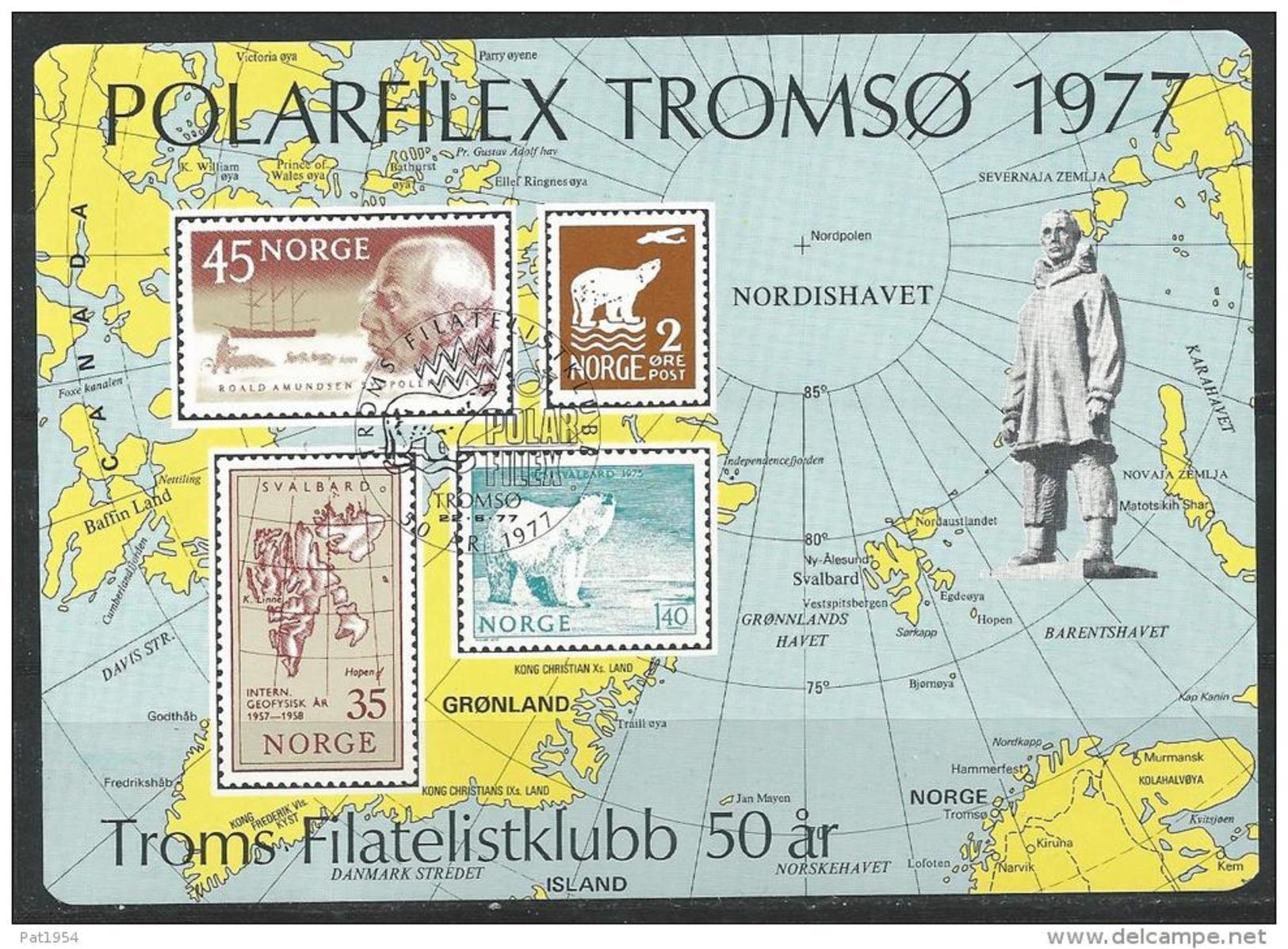 Norvège,  1977 Bloc émis Pour L'exposition  Polafilex à Tromsö Avec Ours Et Amundsen - Blocks & Sheetlets