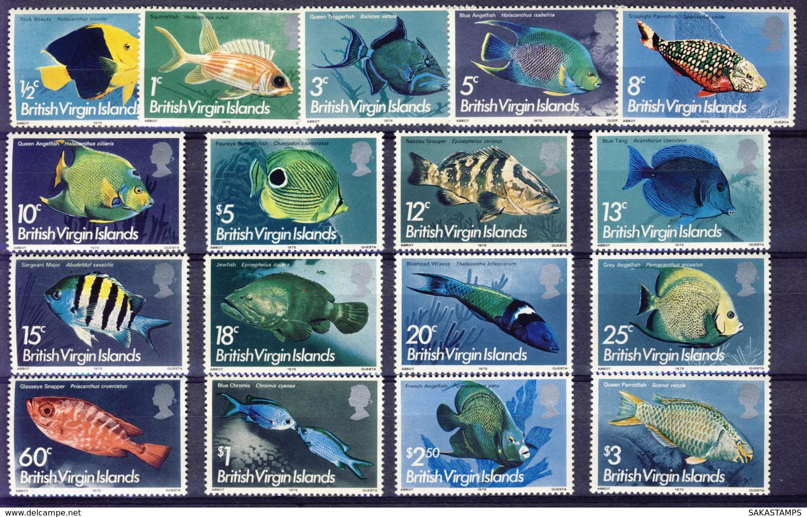 1975-(MNH=**) British Virgin Islands S.17v."Fishes" - Iles Vièrges Britanniques