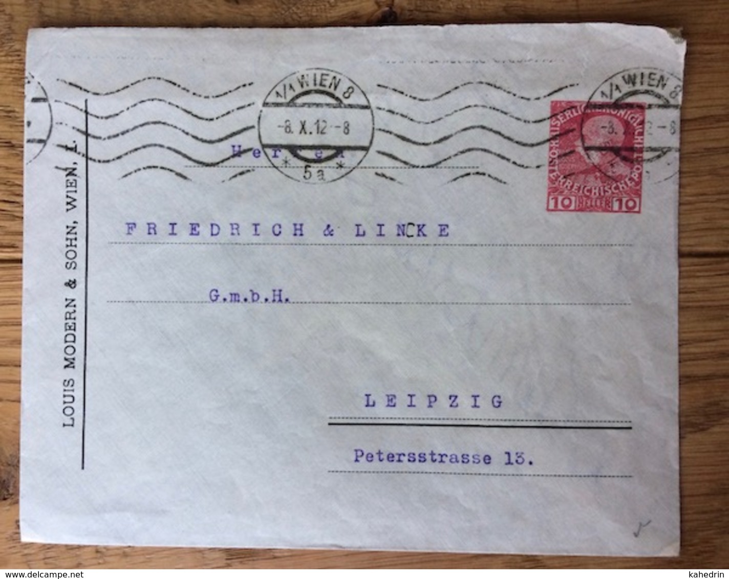 Austria, Österreich 1912, Postal Stationery Ganzsache Louis Modern & Sohn (Wäschekonfektion), 10 Heller Eingedrückt - Briefe U. Dokumente