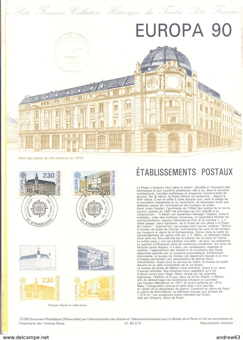 FRANCIA - France - 1990 - Europa Cept - Document Philatélique - FDC - Strasbourg - Documents Of Postal Services