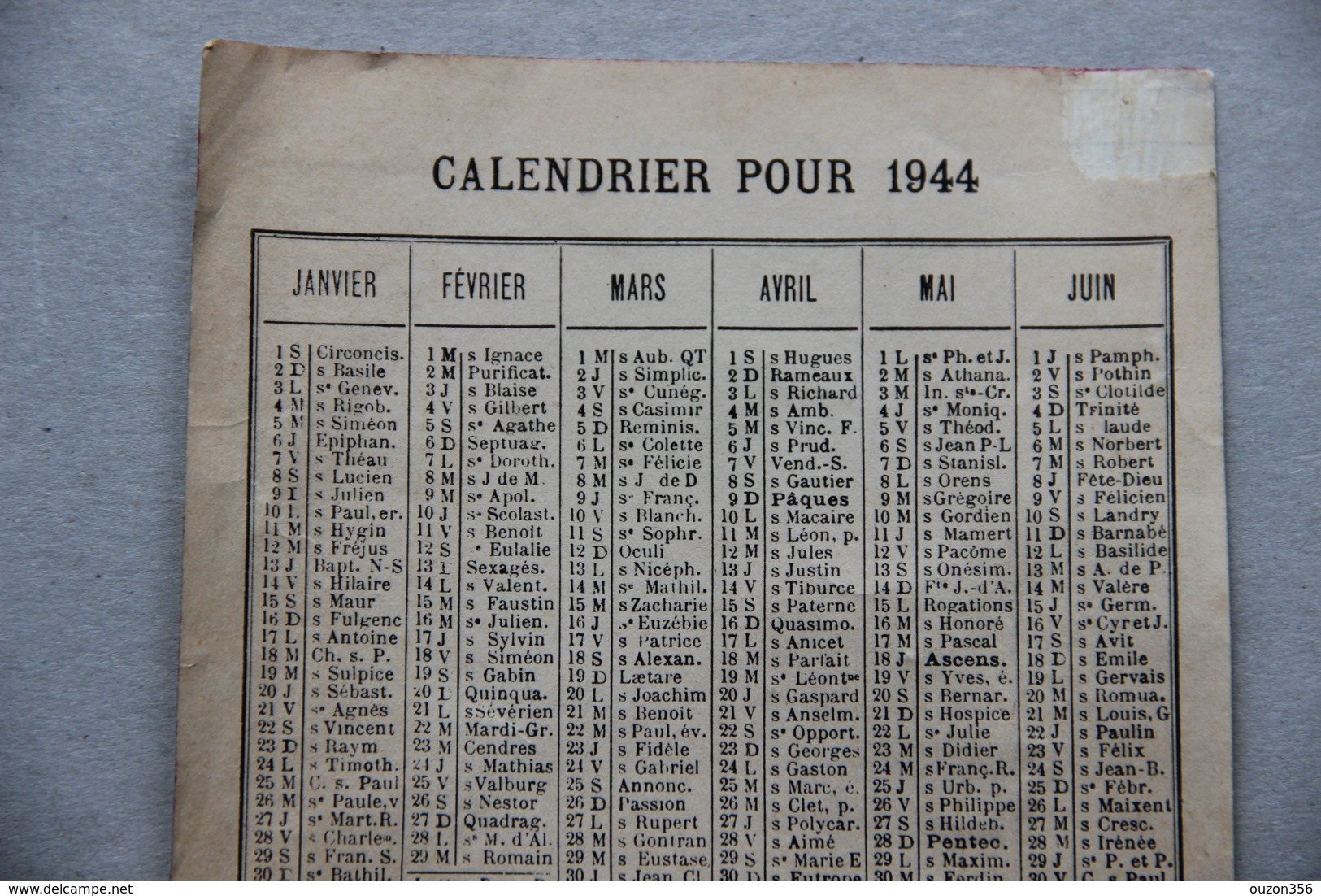 Calendrier 1944 - Petit Format : 1941-60