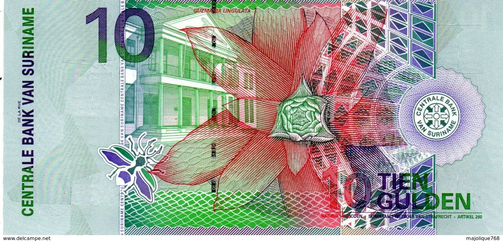 Billet De Banque Centrale Du Suriname 10 Gulden Type 1 Janvier 2000  Neuf - Suriname