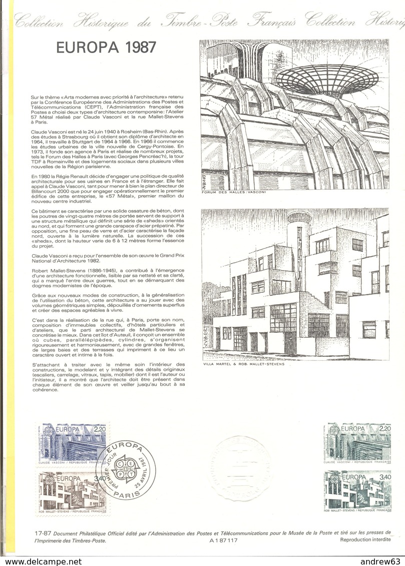 FRANCIA - France - 1987 - Europa Cept - Document Philatélique - FDC - Paris - Documenti Della Posta