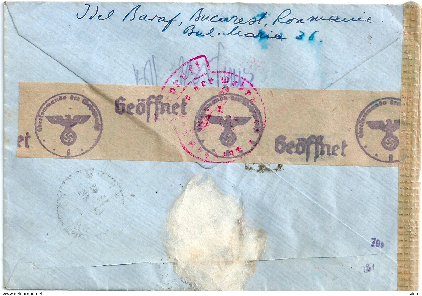 ROUMANIE LETTRE CENSUREE ALLEMAGNE PAR AVION RECOMMANDEE 1944 - 2. Weltkrieg (Briefe)